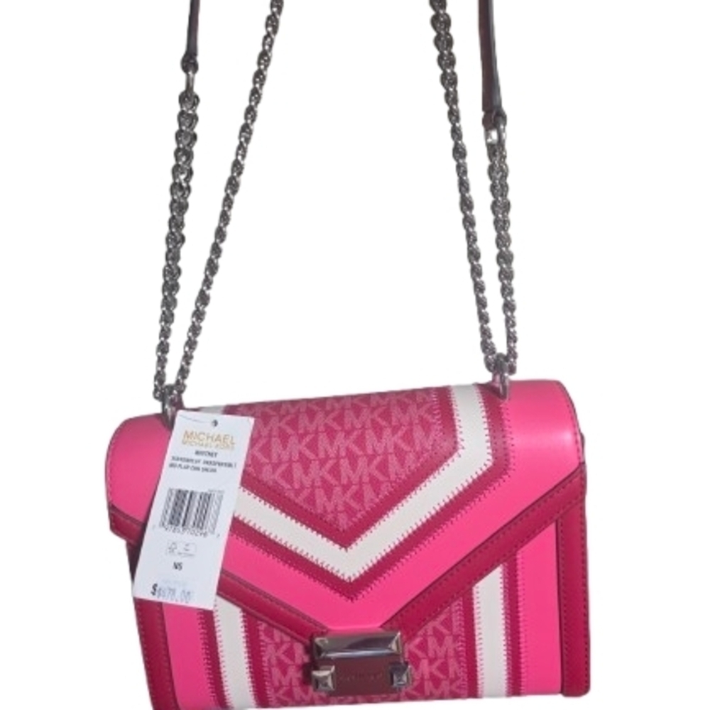 Michael Kors Whitney Medium Flap Chain Shoulder Bag — Dark Raspberry Multi — NWT image 2